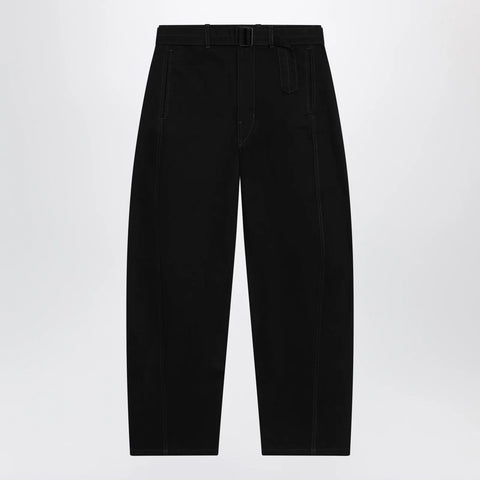 LEMAIRE Black cotton trousers with belt