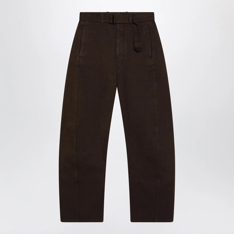 LEMAIRE Brown cotton trousers with belt