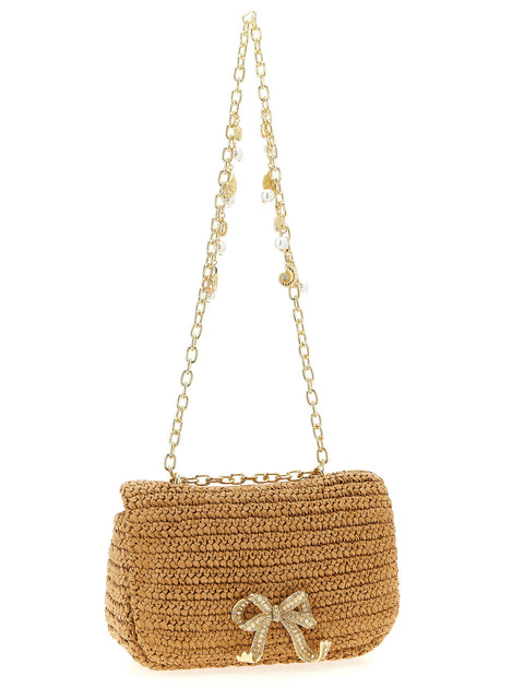 Self-Portrait Raffia Bow Charm Shoulder Bag