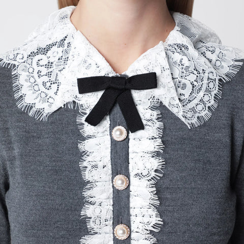 Self-Portrait SELF PORTRAIT Knitted wool cardigan with lace collar in grey