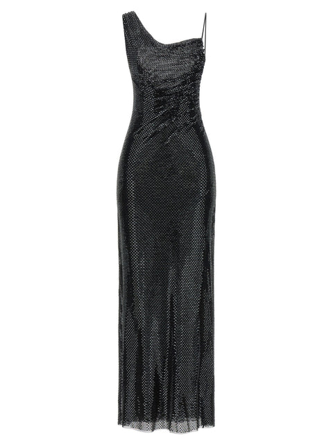 Self-Portrait Black Rhinestone Draped Maxi Dress