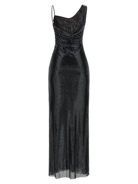 Self-Portrait Black Rhinestone Draped Maxi Dress