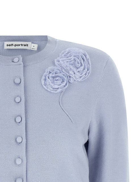 Self-Portrait Blue Flower Knit Cardigan