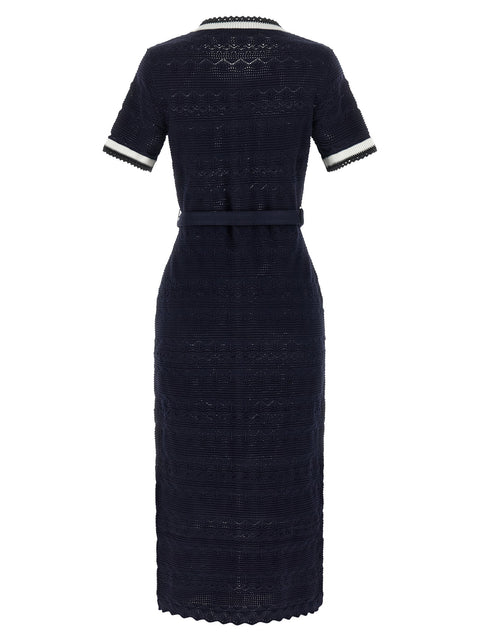Self-Portrait Navy Pointelle Knit Midi Dress