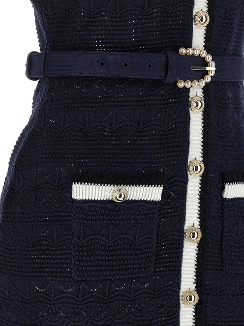 Self-Portrait Navy Pointelle Knit Midi Dress