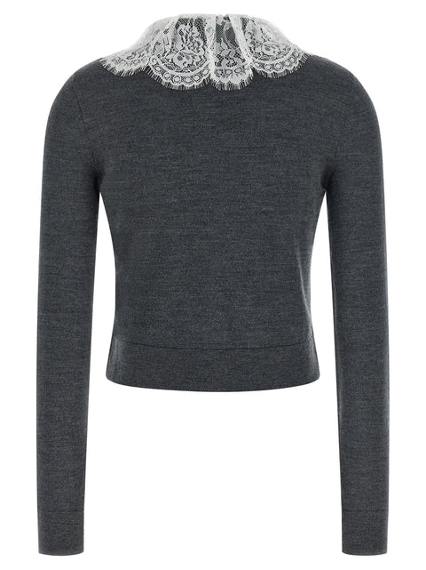 Self-Portrait Grey Lace Collar Knit Cardigan