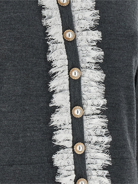 Self-Portrait Grey Lace Collar Knit Cardigan
