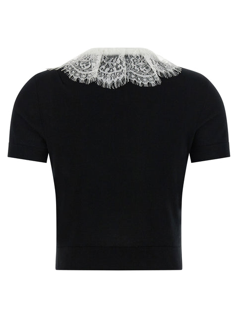 Self-Portrait Black Knit Lace Collar Top