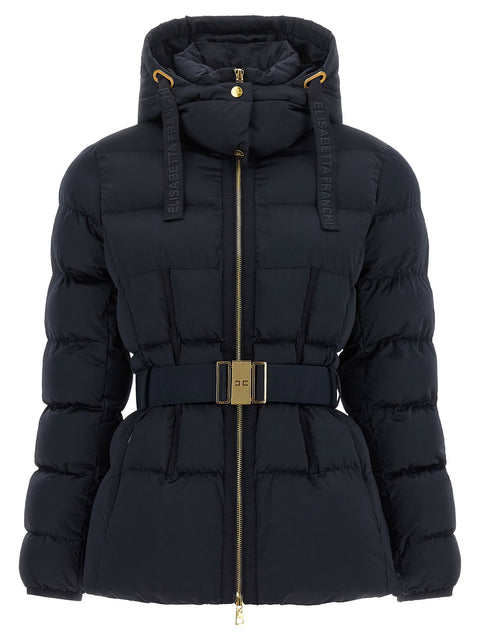Elisabetta Franchi Belted Down Jacket With Logo Buckle