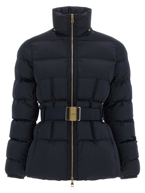 Elisabetta Franchi Belted Down Jacket With Logo Buckle