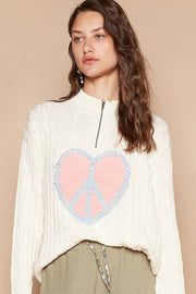 POL Cable-Knit Peace Patch Dropped Shoulder Sweater-POL-Ivory-S-Urbanheer