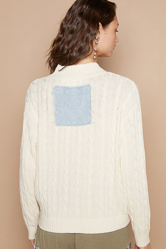 POL Cable-Knit Peace Patch Dropped Shoulder Sweater-POL-Ivory-S-Urbanheer