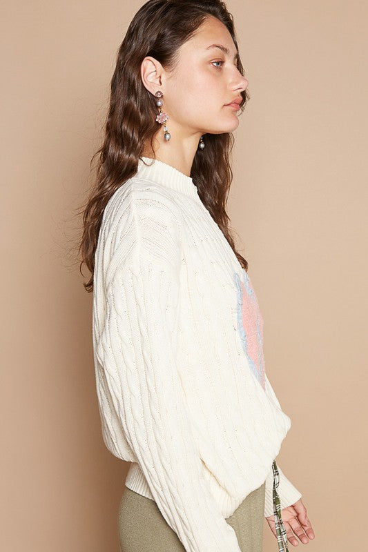 POL Cable-Knit Peace Patch Dropped Shoulder Sweater-POL-Ivory-S-Urbanheer
