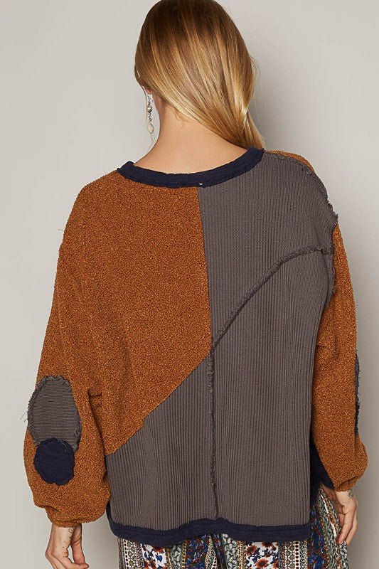 POL Color Block Half Zip Dropped Shoulder Sweatshirt-POL-Terracotta-S-Urbanheer