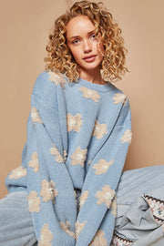 POL Daisy Pattern Drop Shoulder Sweater-POL-Cornflower Blue-S-Urbanheer