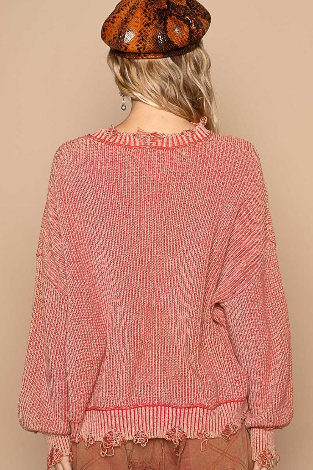 POL Distressed Washed Drop Shoulder Sweater-POL-Red Brick-S-Urbanheer
