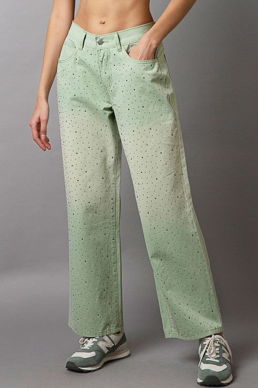 POL Embellishments Gradient Wide Leg Pants-POL-Light Green-S-Urbanheer