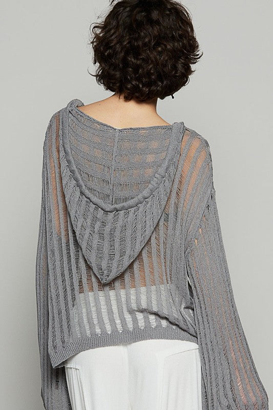 POL Floral Print Star Patch Lightweight Hooded Knit Cover Up-POL-Charcoal-S-Urbanheer