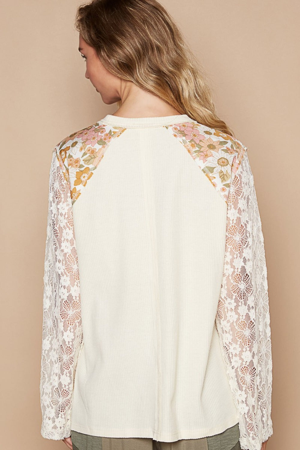 POL Flower Patch Lace Sleeve Knit Top-POL-Cream-S-Urbanheer