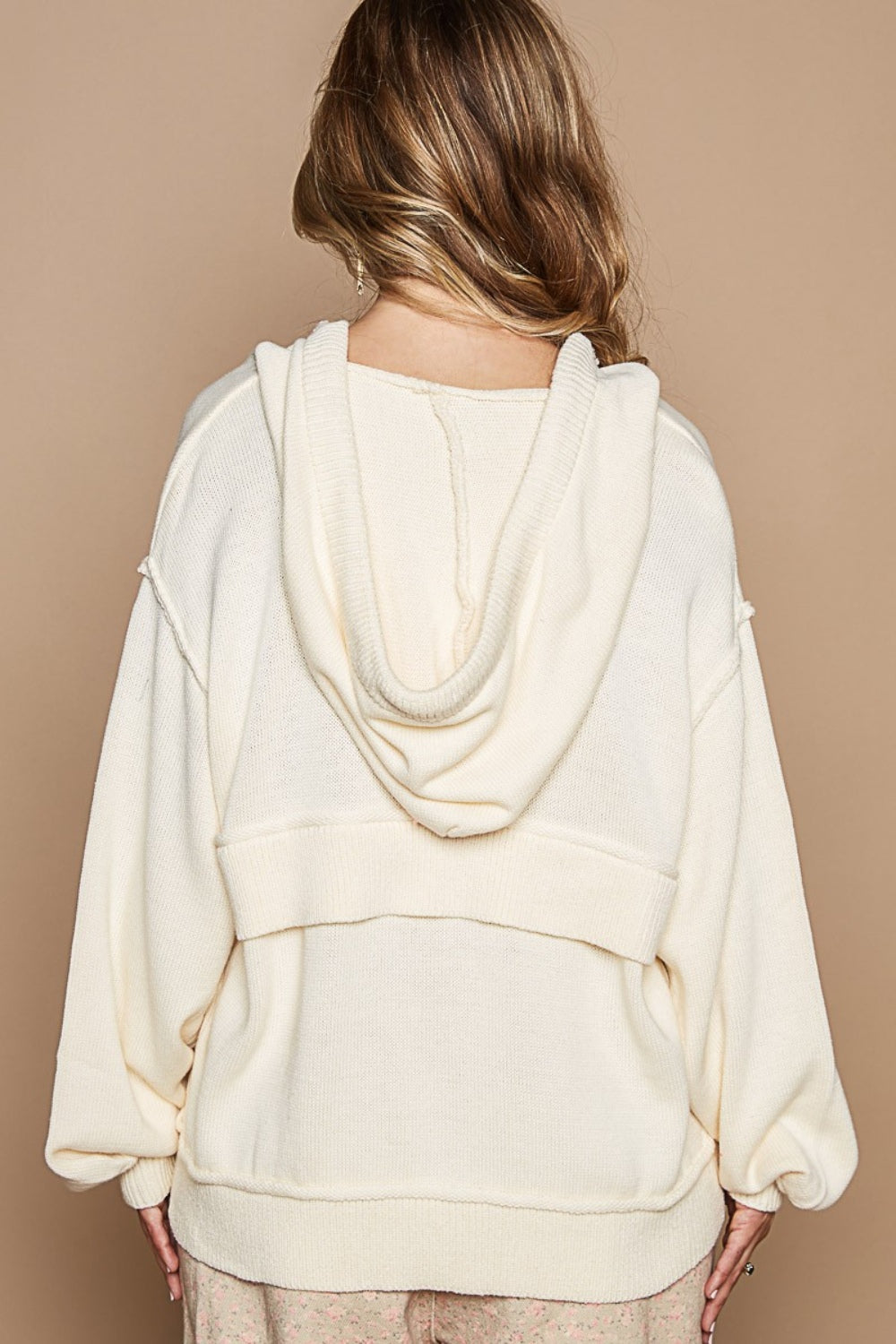 POL Half Zip Drop Shoulder Hooded Sweater-POL-Provence Cream-S-Urbanheer