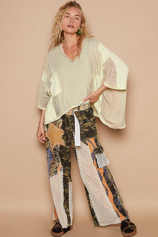 POL High-Low Contrast V-Neck Top-POL-Pistachio-S-Urbanheer