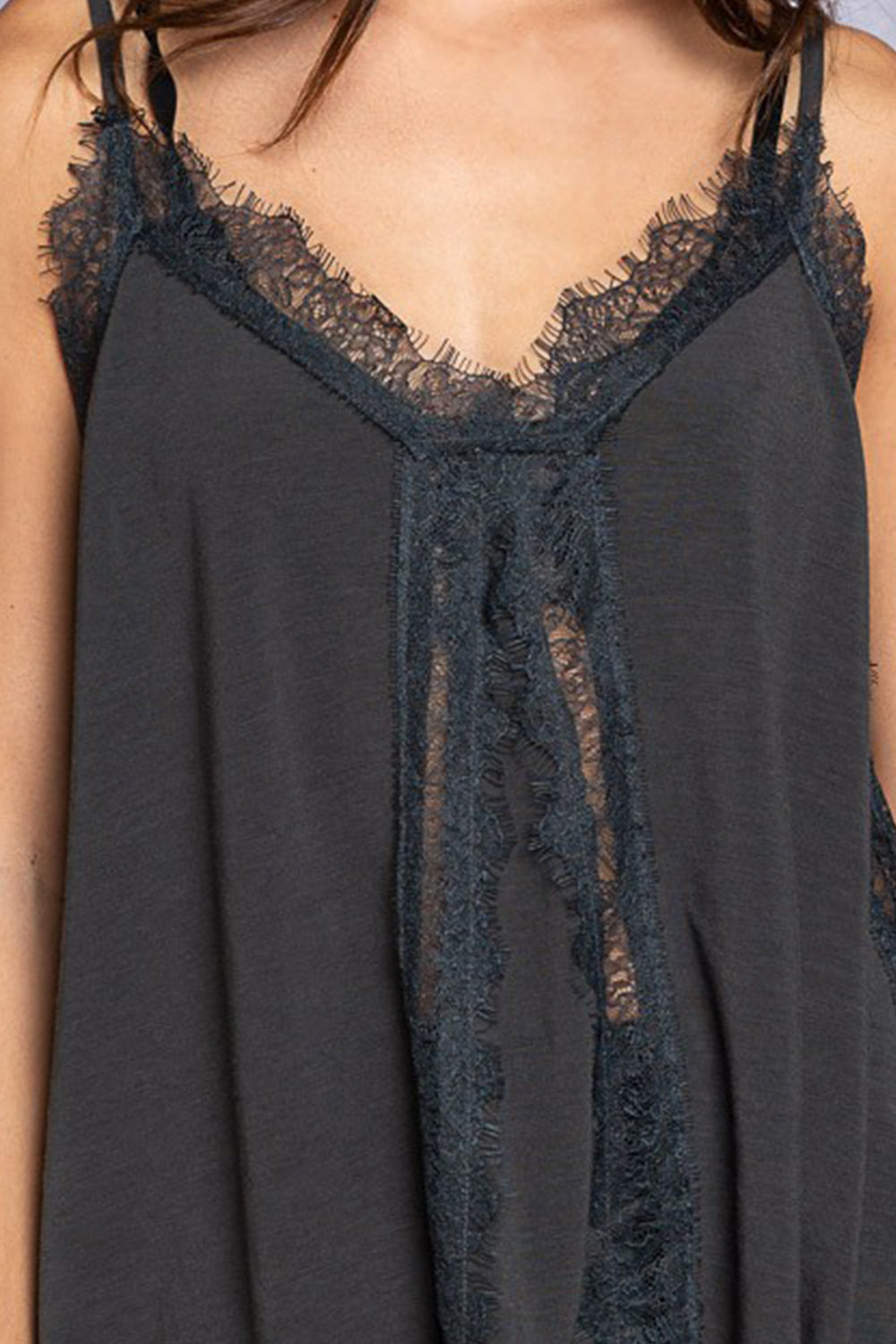 POL Lace Detail V-Neck Cami-POL-Dark Gray-S-Urbanheer