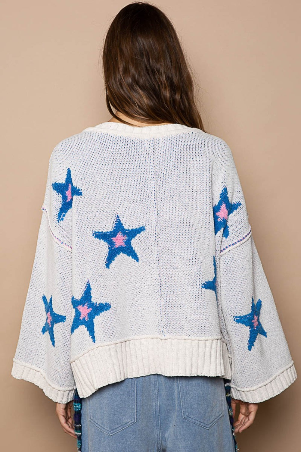 POL Long Sleeve Star Patch Sweater-POL-White-S-Urbanheer