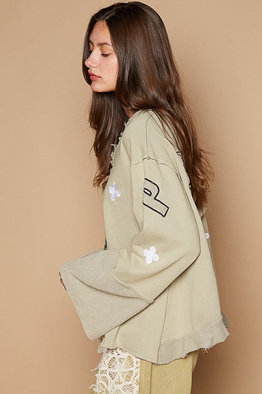 POL Peace Embroidered Exposed Seam Back Ruffle V-Neck Top-POL-Wheat Grass-S-Urbanheer