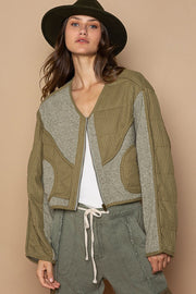 POL Quilted Knit Viding Detail Knit Patch Jacket-POL-Olive-S-Urbanheer