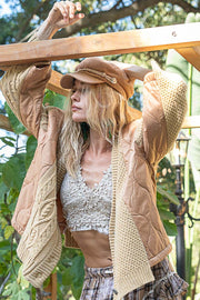 POL Quilting Patch Button Up Cable Knit Jacket-POL-Camel Multi-S-Urbanheer