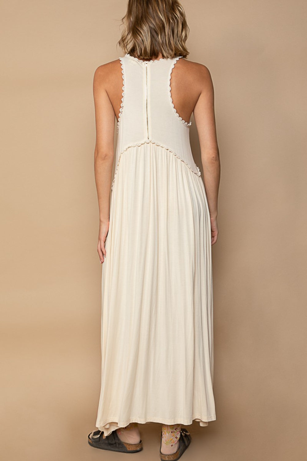 POL Sleeveless Back Zipper Front Slit Maxi Dress-POL-Cream-S-Urbanheer