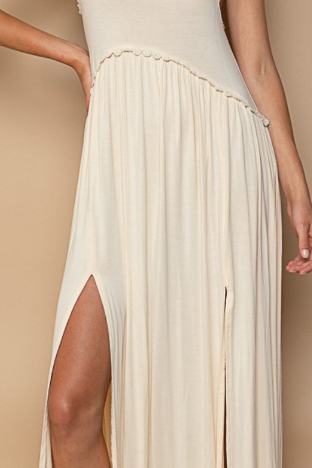 POL Sleeveless Back Zipper Front Slit Maxi Dress-POL-Cream-S-Urbanheer