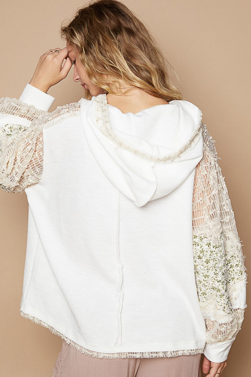 POL Star Patch Lace Contrast Long Sleeve Hooded Top-POL-Ivory Multi-S-Urbanheer