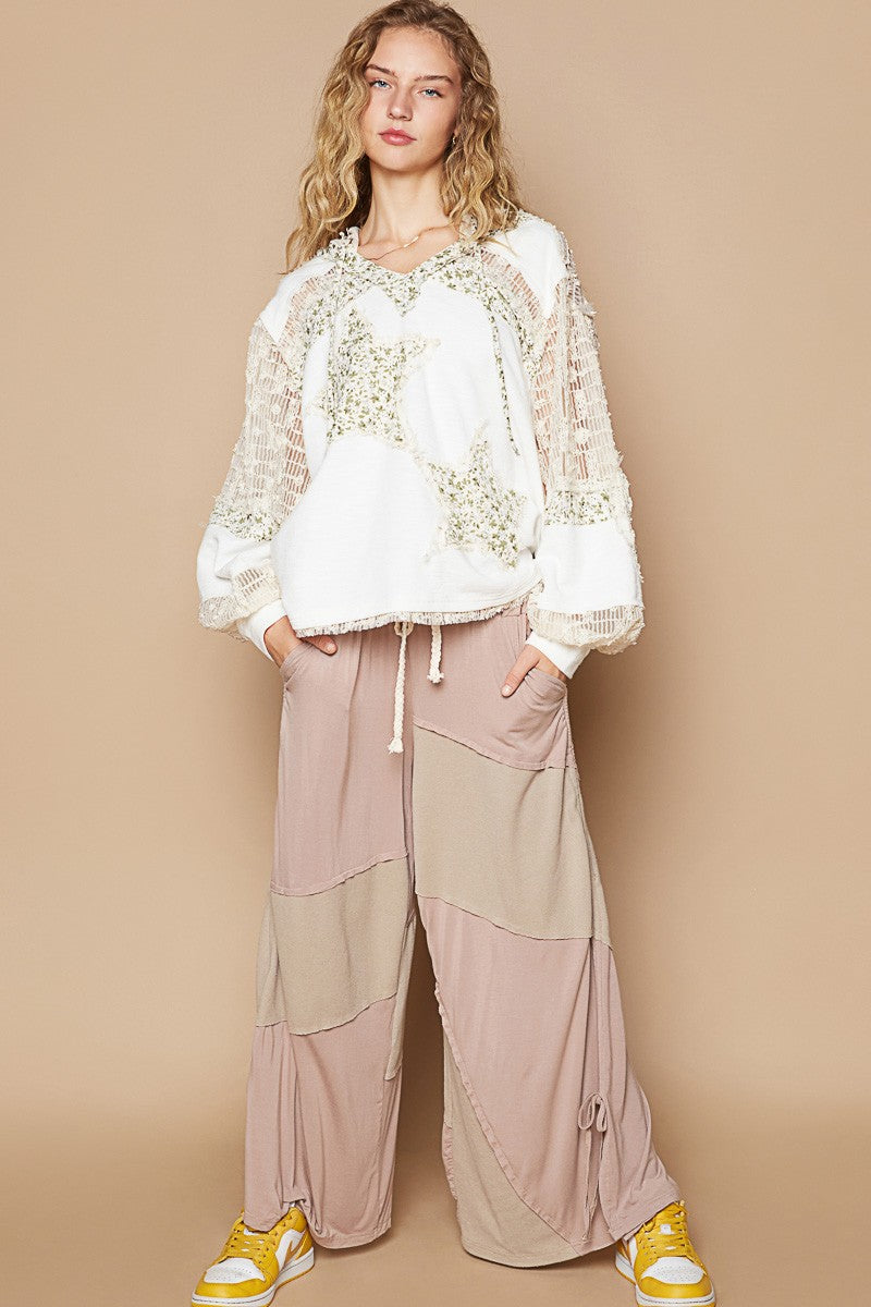 POL Star Patch Lace Contrast Long Sleeve Hooded Top-POL-Ivory Multi-S-Urbanheer