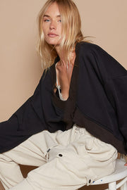 POL V-Cutout Rib Band Long Sleeve Sweatshirt-POL-Black-S-Urbanheer