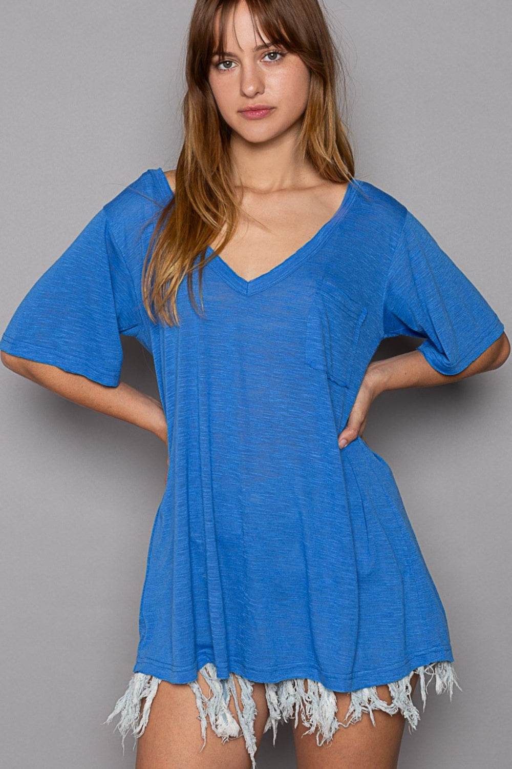 POL V-Neck Short Sleeve T-Shirt-POL-Ultramarine-S-Urbanheer
