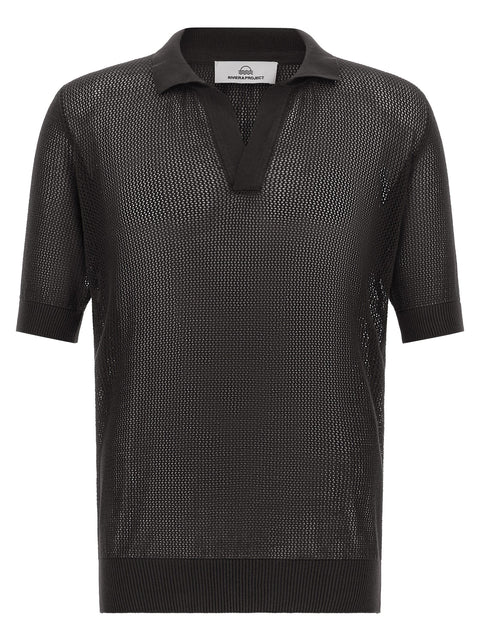 Riviera Project Openwork Cotton Polo Shirt