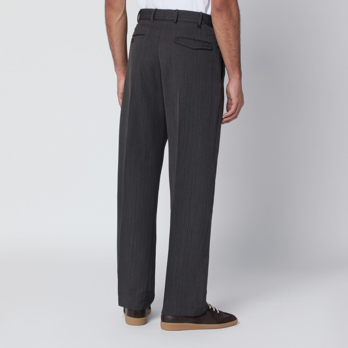 PT Torino Brown striped wool trousers
