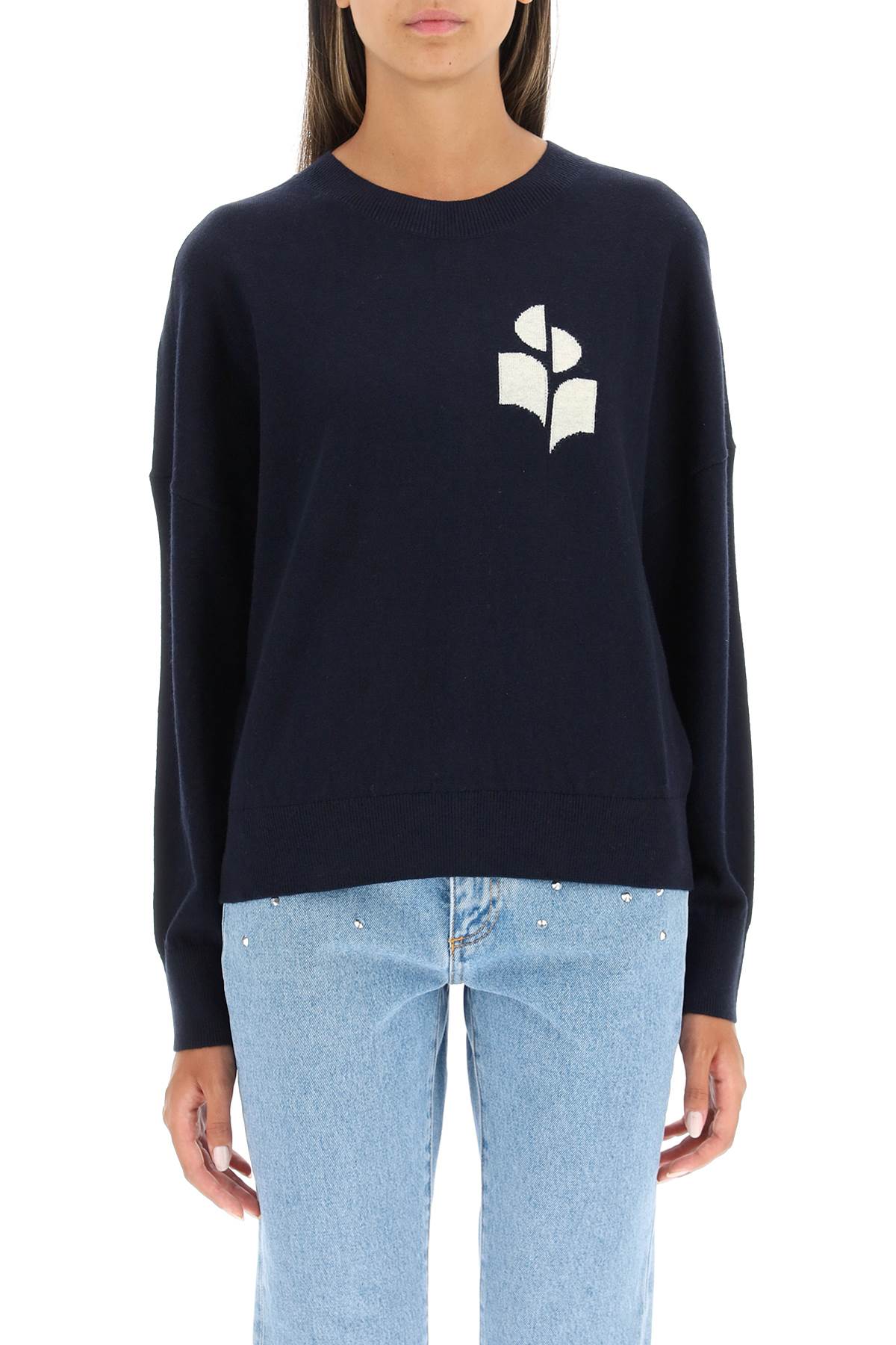 Blue Isabel Marant Etoile Marisans Sweater With Logo Intarsia-Marant ETOILE-Blue-34-Urbanheer