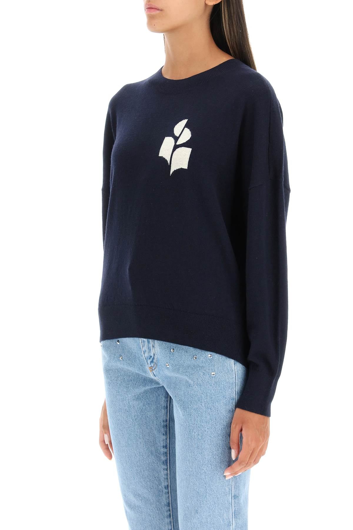 Blue Isabel Marant Etoile Marisans Sweater With Logo Intarsia-Marant ETOILE-Blue-34-Urbanheer