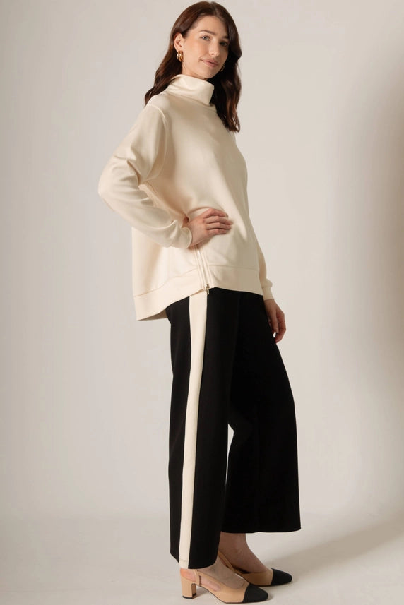 P. CILL Butter Modal Side Stripe Wide Leg Pants Black-Pants-P. CILL-XS-Black-Urbanheer