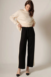 P. CILL Butter Modal Side Stripe Wide Leg Pants Black-Pants-P. CILL-XS-Black-Urbanheer
