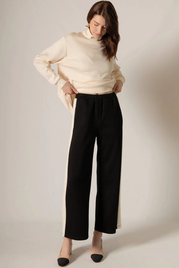 P. CILL Butter Modal Side Stripe Wide Leg Pants Black-Pants-P. CILL-XS-Black-Urbanheer