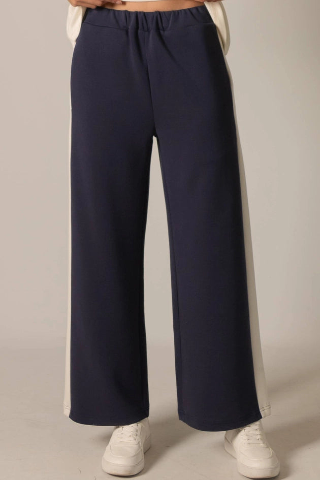 P. CILL Butter Modal Side Stripe Wide Leg Pants Cornflower Navy-Pant-P. CILL-XS-Navy-Urbanheer