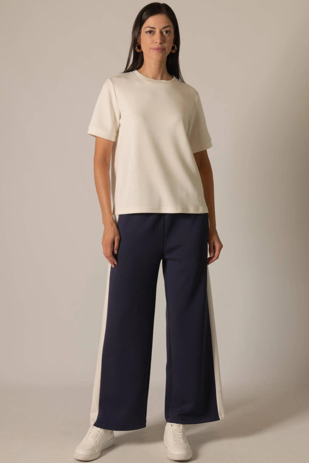 P. CILL Butter Modal Side Stripe Wide Leg Pants Cornflower Navy-Pant-P. CILL-XS-Navy-Urbanheer