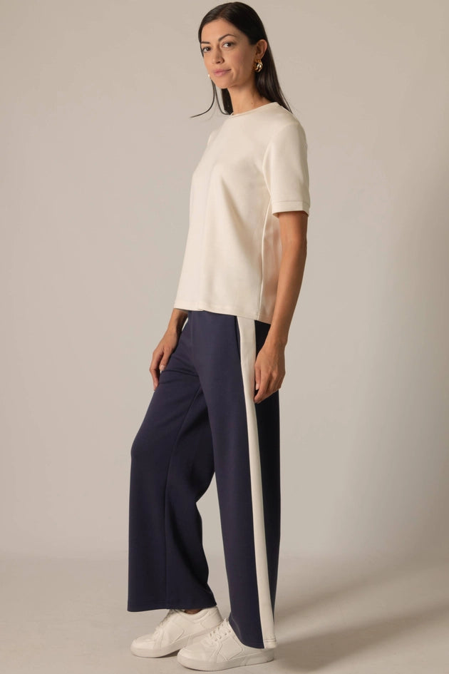 P. CILL Butter Modal Side Stripe Wide Leg Pants Cornflower Navy-Pant-P. CILL-XS-Navy-Urbanheer