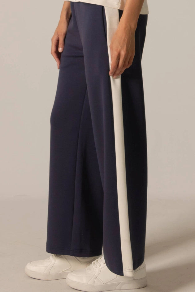 P. CILL Butter Modal Side Stripe Wide Leg Pants Cornflower Navy-Pant-P. CILL-XS-Navy-Urbanheer