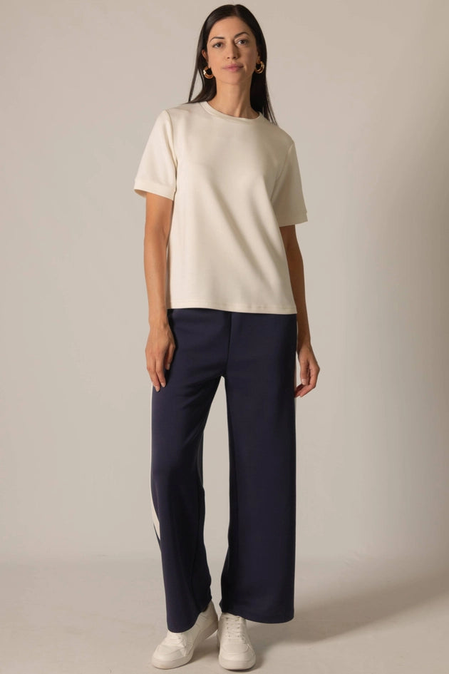 P. CILL Butter Modal Side Stripe Wide Leg Pants Cornflower Navy-Pant-P. CILL-XS-Navy-Urbanheer