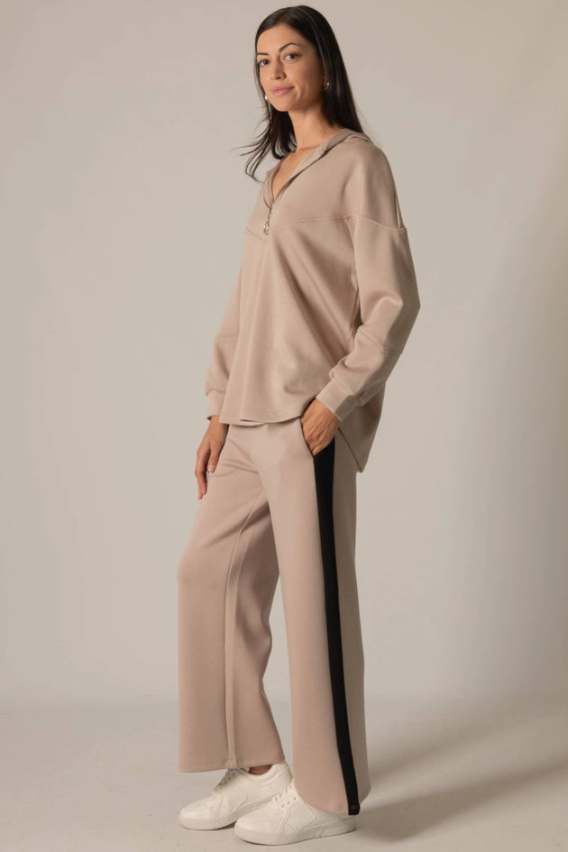 P. CILL Butter Modal Side Stripe Wide Leg Pants Cornflower Taupe-Pant-P. CILL-XS-Taupe-Urbanheer