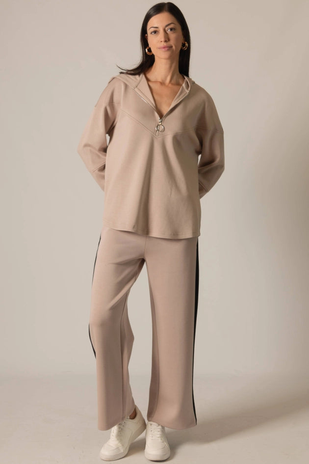 P. CILL Butter Modal Side Stripe Wide Leg Pants Cornflower Taupe-Pant-P. CILL-XS-Taupe-Urbanheer